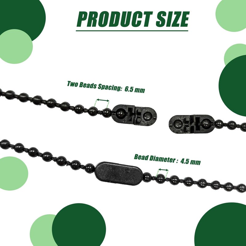 Antfly Plastic 10 Meters Blinds Beaded Chain Cord - Vertical Roman Roller Shade Blind Ball Chain Repair with 10 pcs Connector Clips Thickened Version (Black) - Image 2